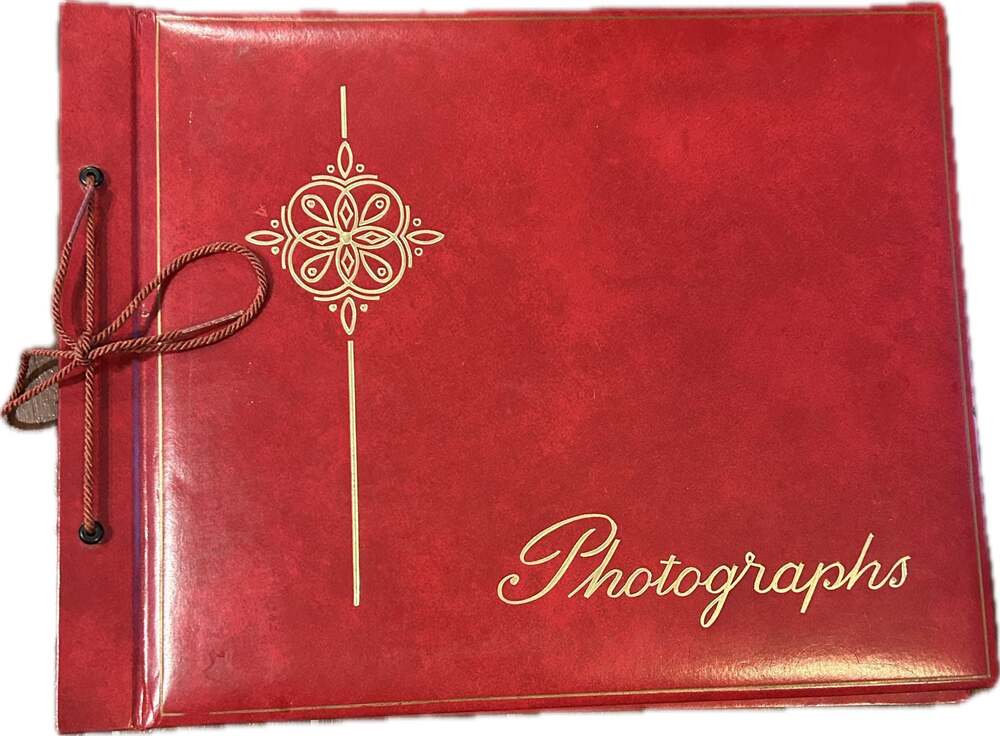 Vintage 1960s Red Faux Leather String-Tie Photo Album w/Gold Foil Detail
